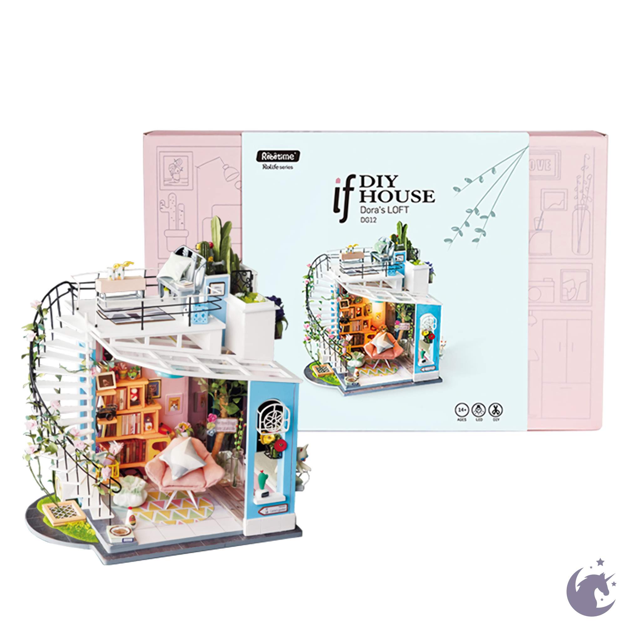 unicorntoys rolife robotime diy miniature dollhouse dg12 Dora's Loft diorama craft kit