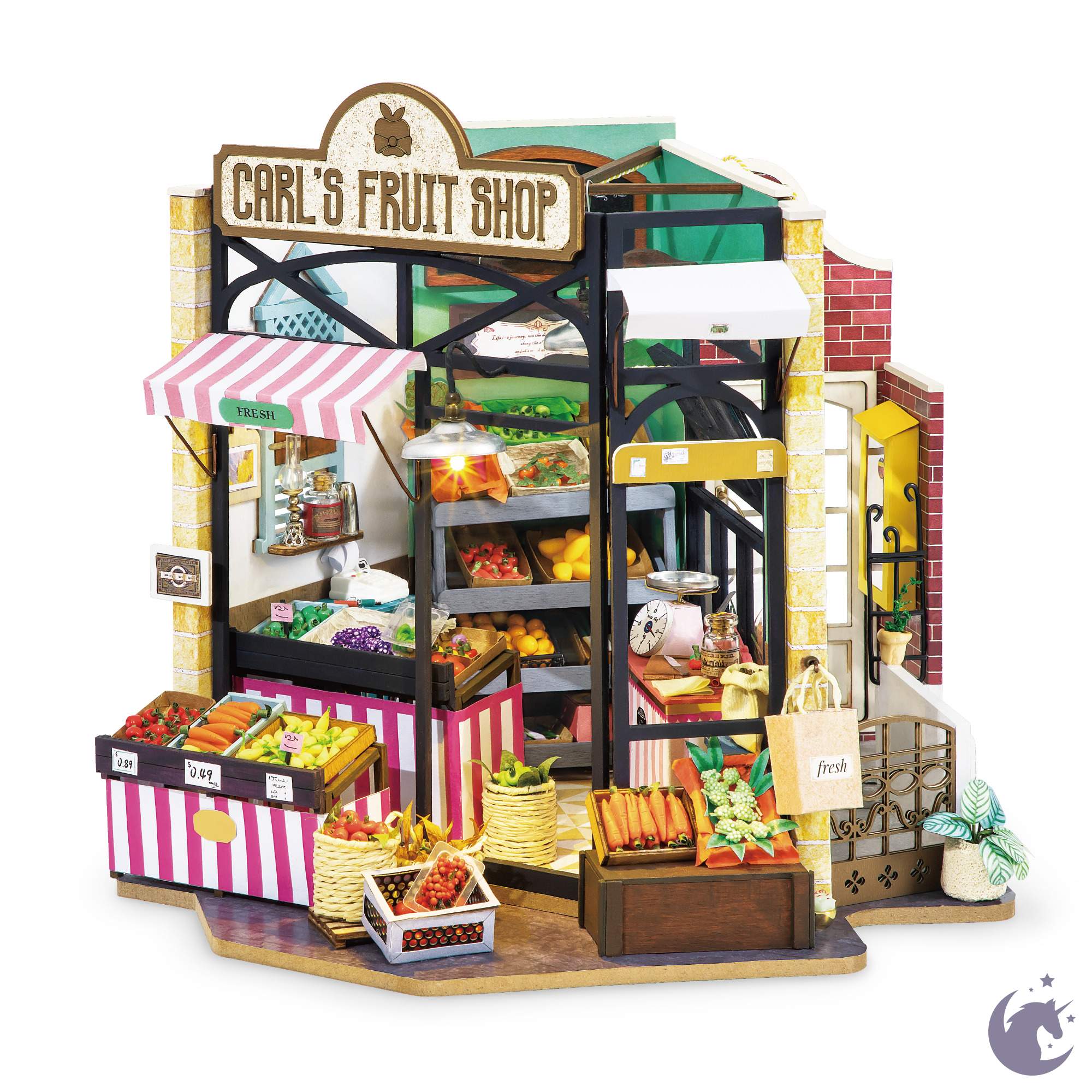 unicorntoys rolife robotime diy miniature dollhouse dg142 Carl's fruit shop diorama craft kit