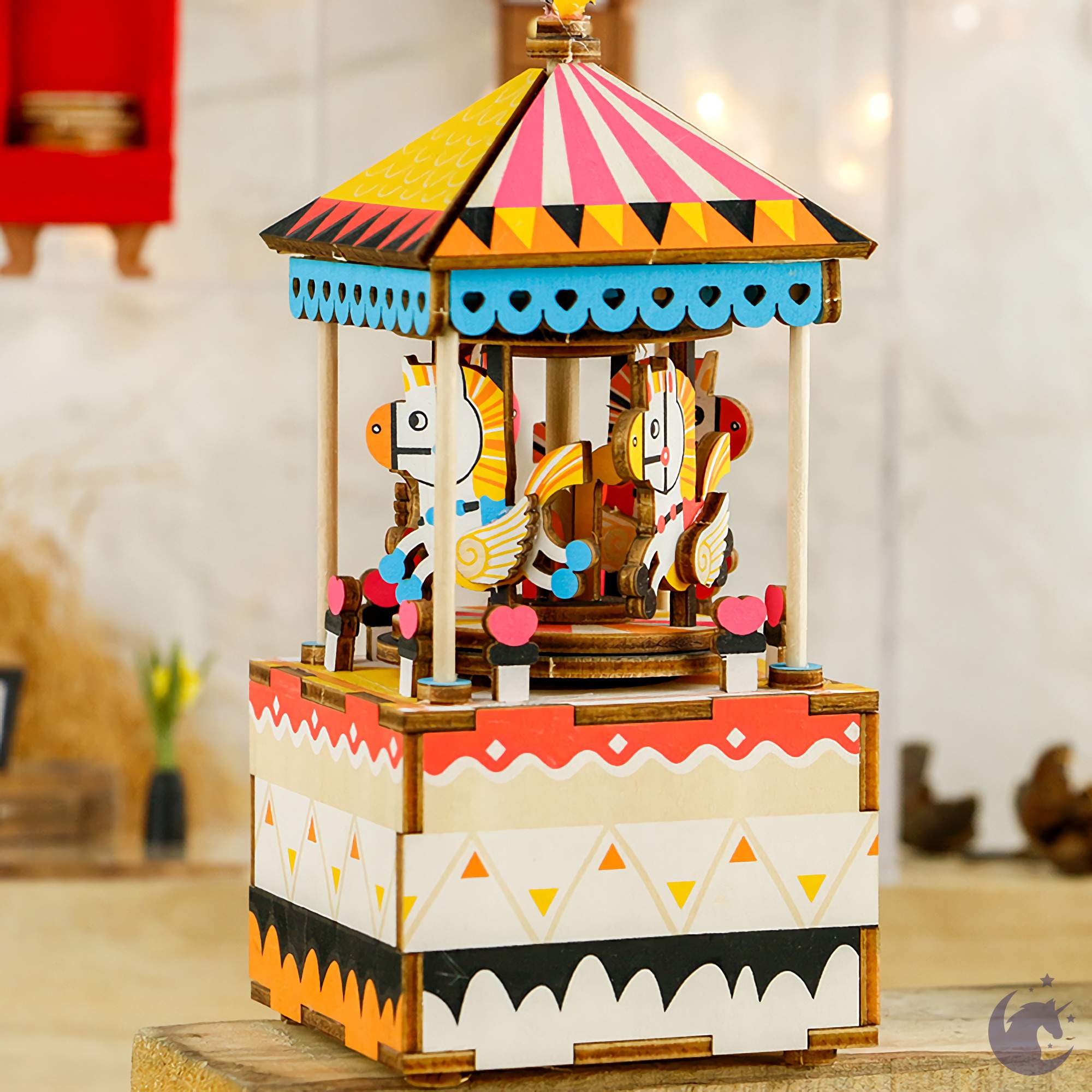 unicorntoys robotime rolife merry go round diy music box 3d wooden puzzle birthday gift kits for teens AM304