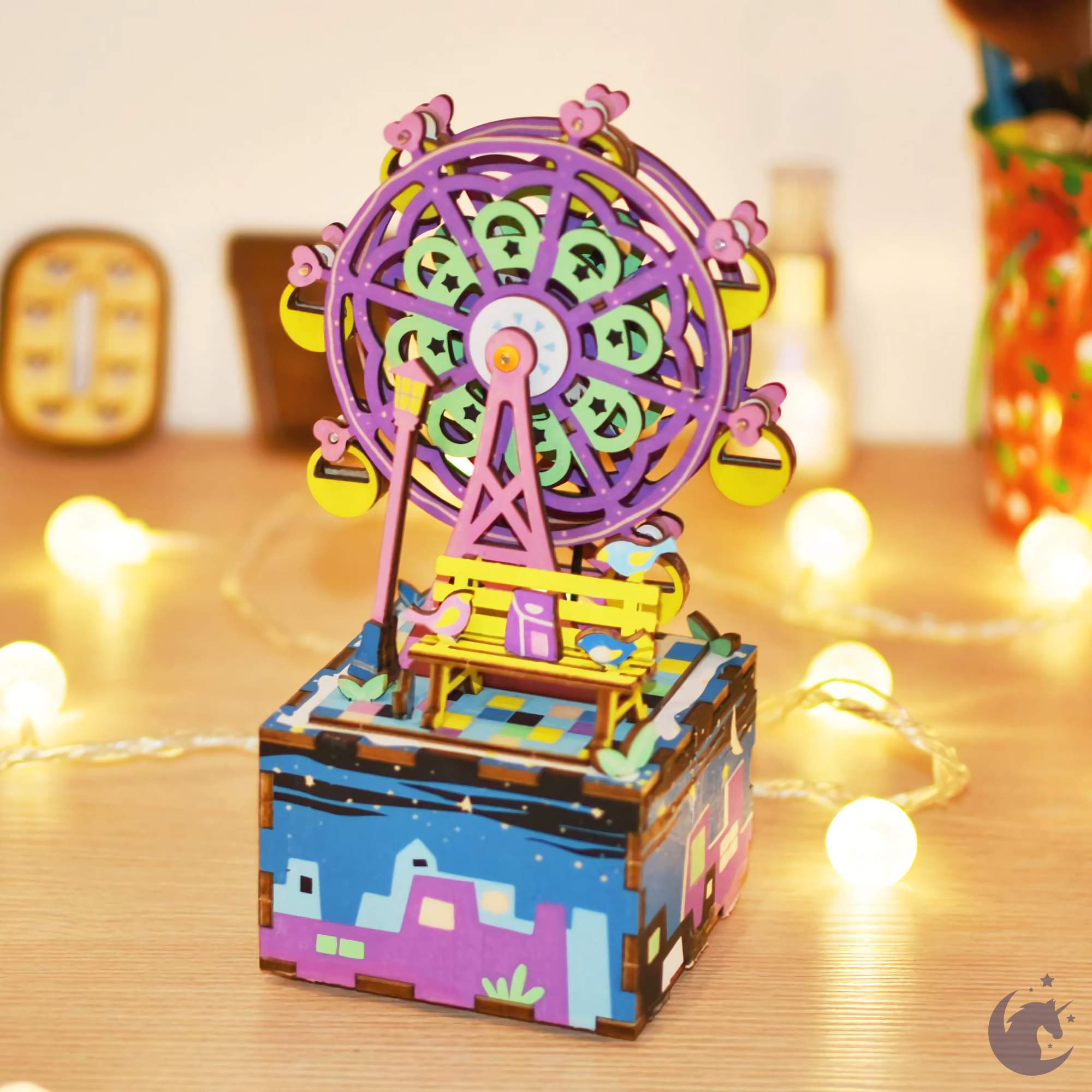 unicorntoys robotime rolife ferris wheel diy music box 3d wooden puzzle birthday gift kits for teens AM402