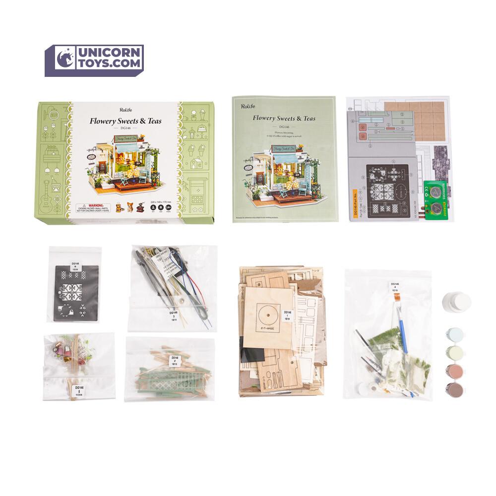 Flowery Sweets & Teas | Robotime DG146 DIY 1:24 Dollhouse Miniatures Kit