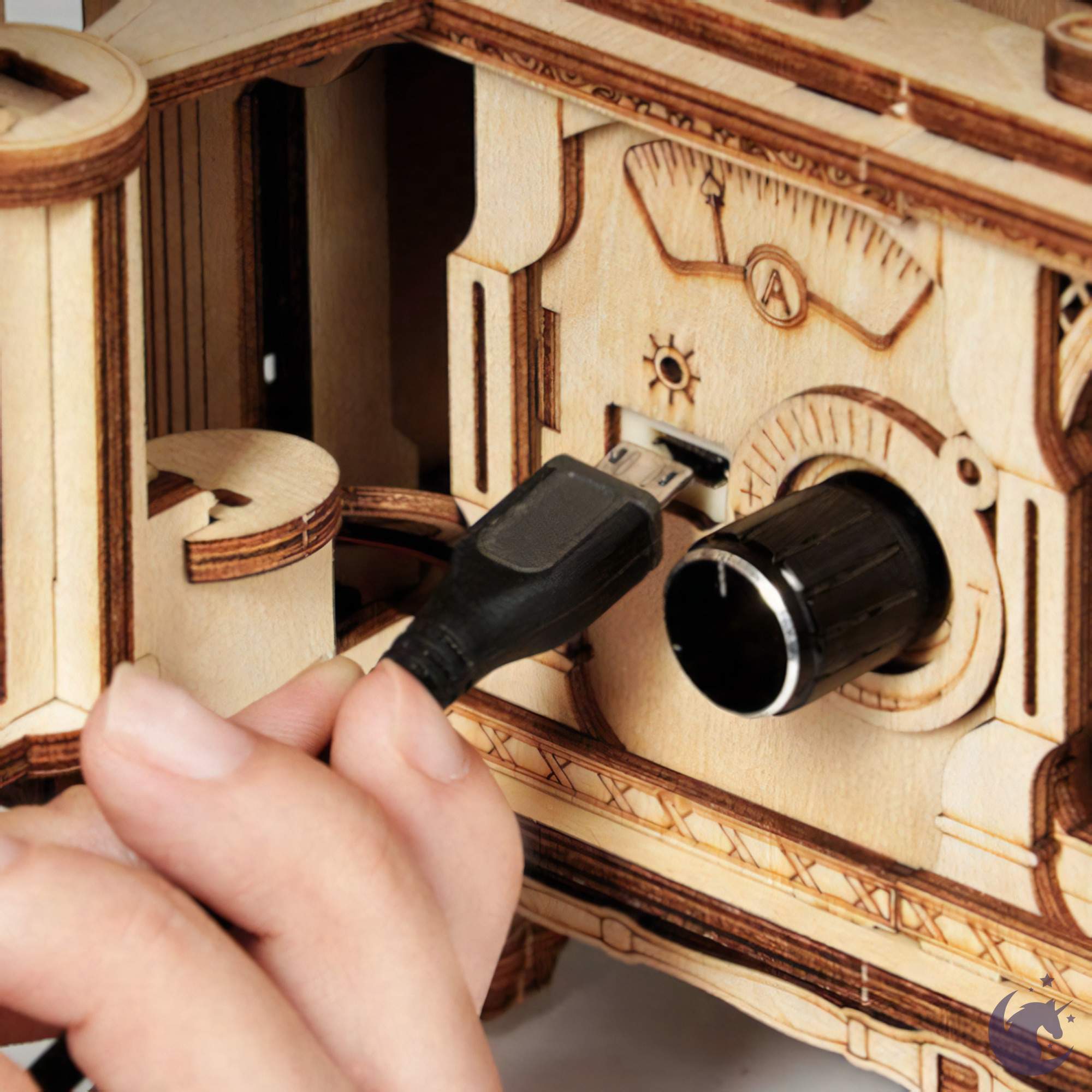 unicorntoys robotime rokr hand crank vintagr gramophone diy mechanical model building 3d wooden puzzle kit birthday gifts for teen LKB01