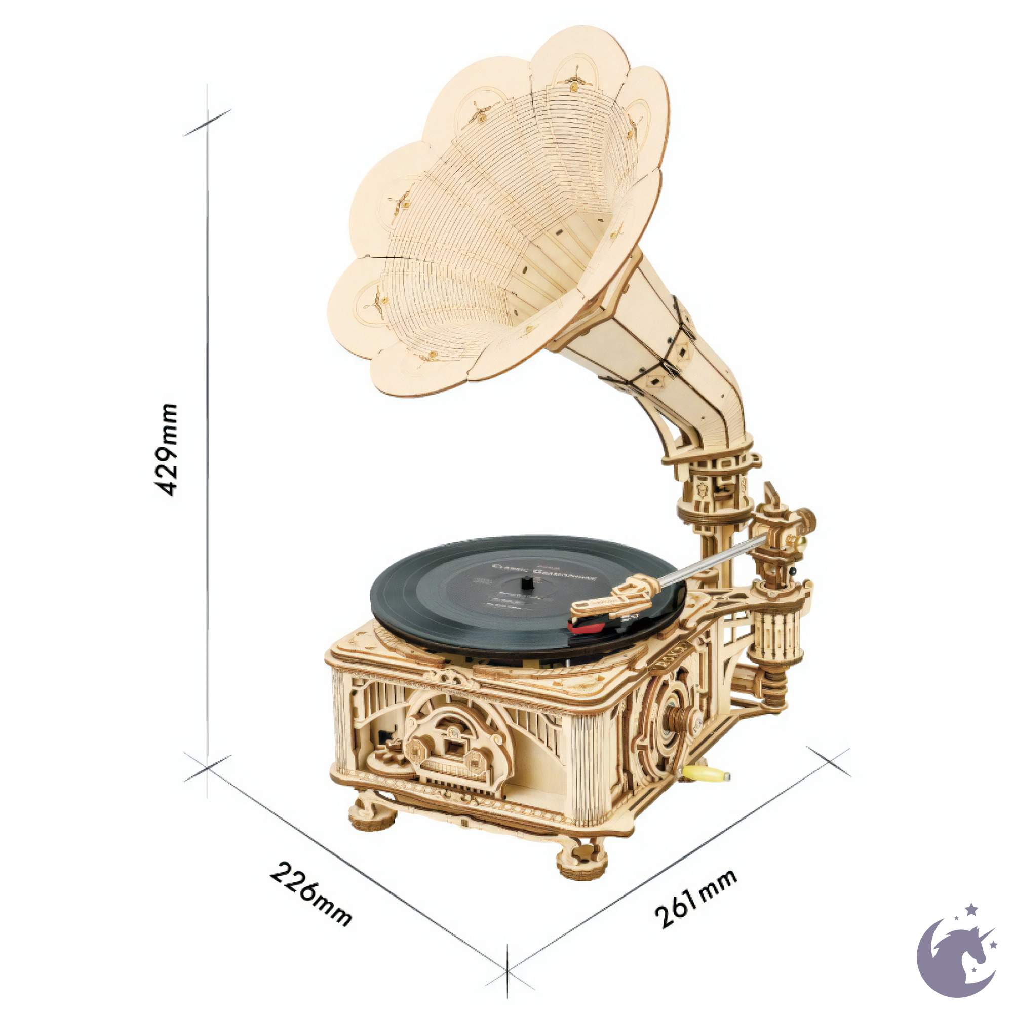 unicorntoys robotime rokr hand crank vintagr gramophone diy mechanical model building 3d wooden puzzle kit birthday gifts for teen LKB01