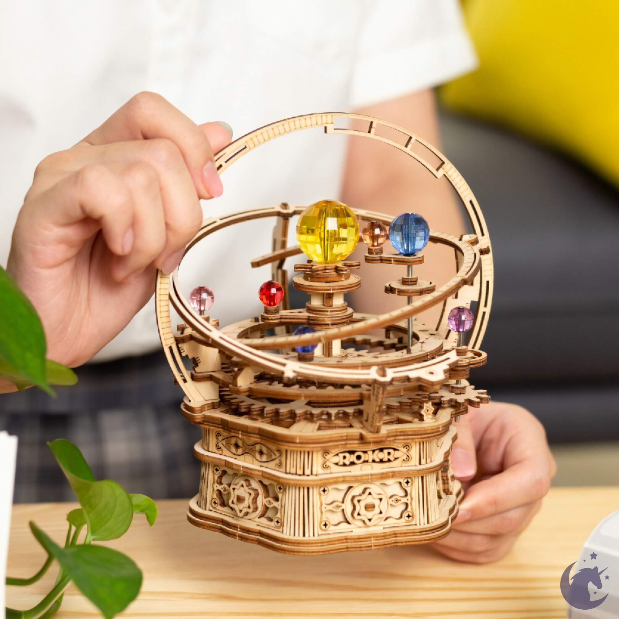 unicorntoys robotime rokr starry night diy mechanical music box 3d wooden puzzle kit birthday gifts for teen AMK51