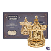 unicorntoys robotime rokr romantic carousel diy mechanical music box 3d wooden puzzle kit birthday gifts for teen AMK62