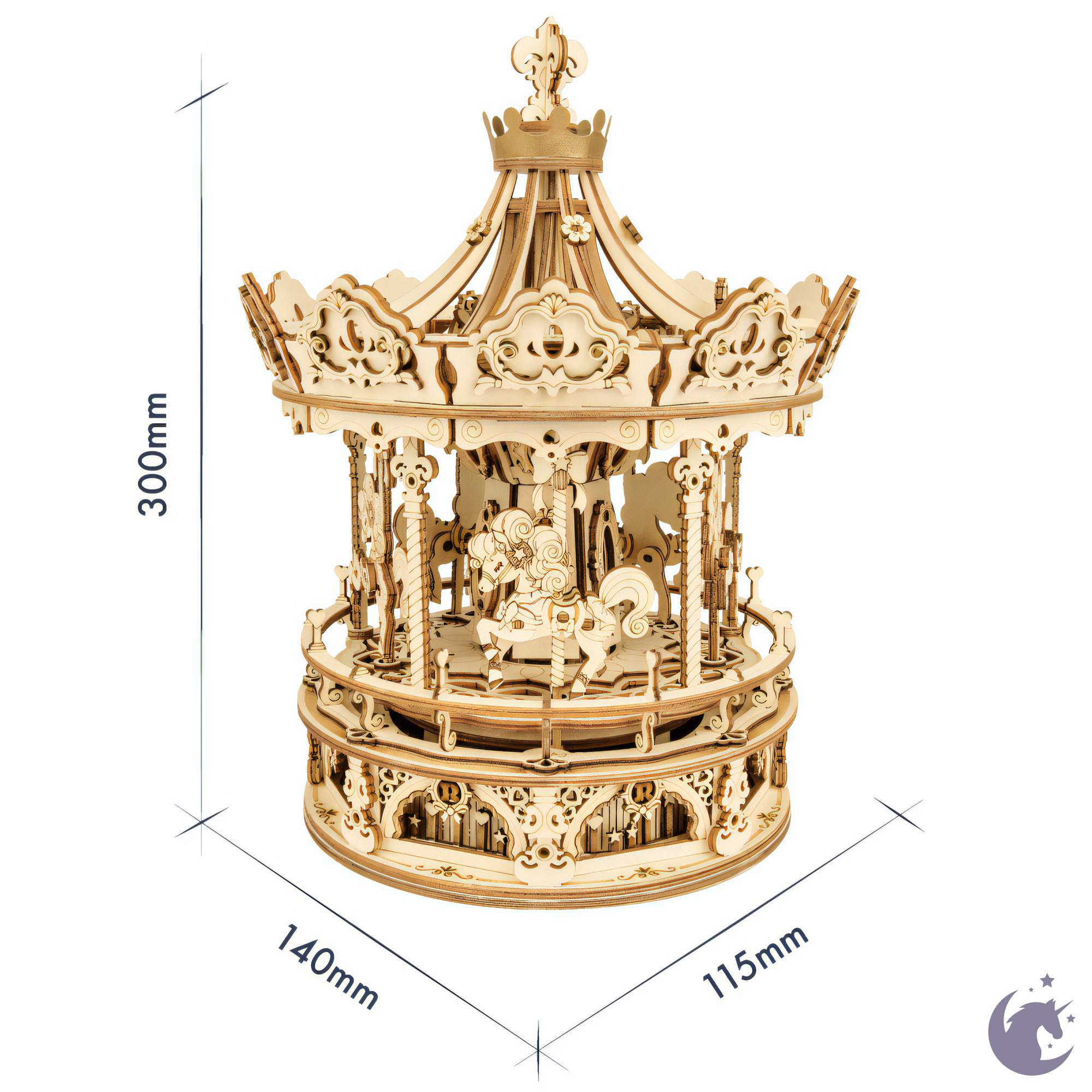 unicorntoys robotime rokr romantic carousel diy mechanical music box 3d wooden puzzle kit birthday gifts for teen AMK62